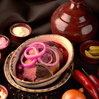 Beef with pickled onions