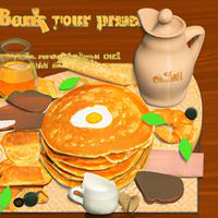Big breakfast with pancakes