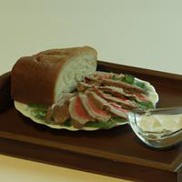 Bread with meat slices