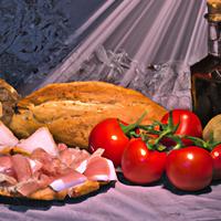 Bread with tomato and ham