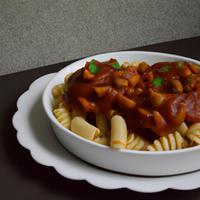 Brown pasta in tomato sauce