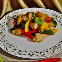 Chicken stir fry with mixed peppers