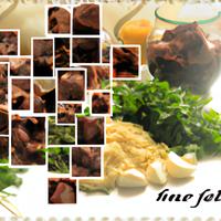 Chopped cubes of brisket