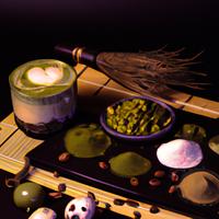 Coffee bean matcha latte