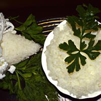 Cooked white rice with greens