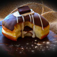 Cream filled chocolate doughnut