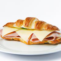 Croissant sandwich with cheese and ham