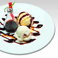 Dessert with ice cream and sauce