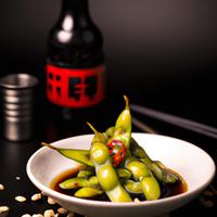 Edamame with everything spice and chili oil