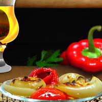 Grilled pepper and onions in olive oil