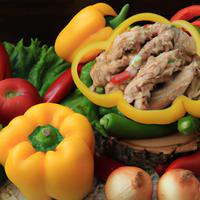 Grounded turkey with yellow peppers green peppers and  onions