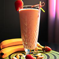 Half a cup of strawberry and banana smoothie with almond milk