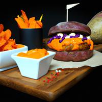 Hearthy burger sweet potato fries