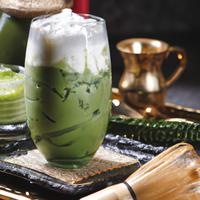Iced matcha latte with oat milk