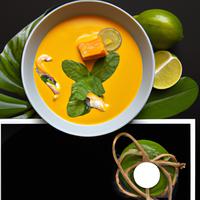 Organic butternut squash kaffir lime leaf and coconut soup