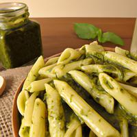 Penne pasta with pesto sauce