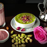 Pistachio rose latte half sugar