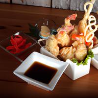 Prawns in tempura-batter with sweet chilli mayonnaise