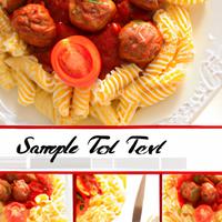 Rotini pasta with tomato sauce and meatballs