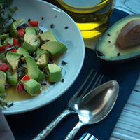 Salad with avocado and hemp seeds