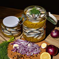 Salted herring in brine