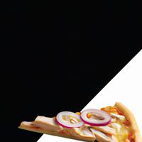 Slice of pizza with onions and chicken