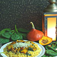 Slow cooker harissa squash and spinach orzo