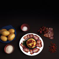 Smashed potatoes with bacon