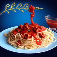Spaghetti with sausage in tomato sauce