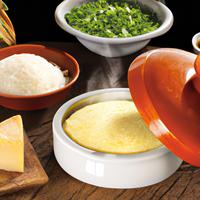 Uma fatia de inhame cozido e uma colher de queijo cottage sem lactose