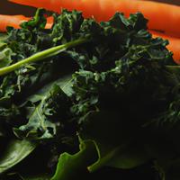Vitamin-rich kale and organic mixed greens with housemade maple-roasted carrots