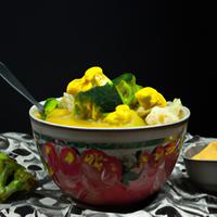 Yellow curry with cauliflower and broccoli