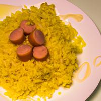 Yellow rice with vienna sausage