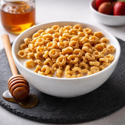 A bowl of honey nut cheerios