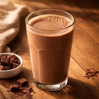 A glass of beatrice chocolate milk