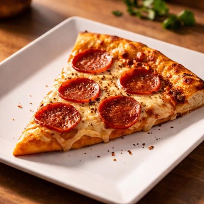 A slice of pepperoni pizza