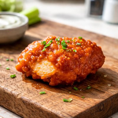 A small piece of boneless buffalo chicken