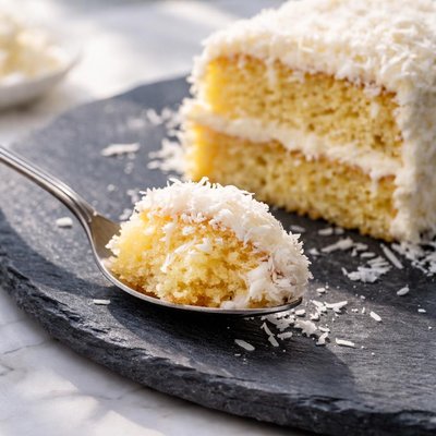 A spoonful of coconut cake