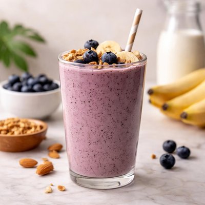 Acai and banana smoothie made with almond milk