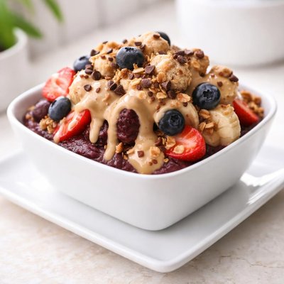 Acai bowl with cookie dough sauce
