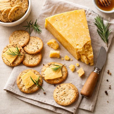 Aged cheddar cheese and crackers
