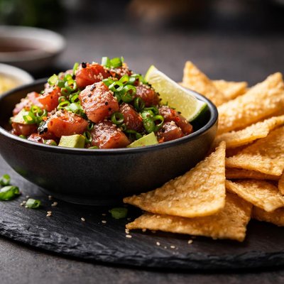 Ahi poke and chips