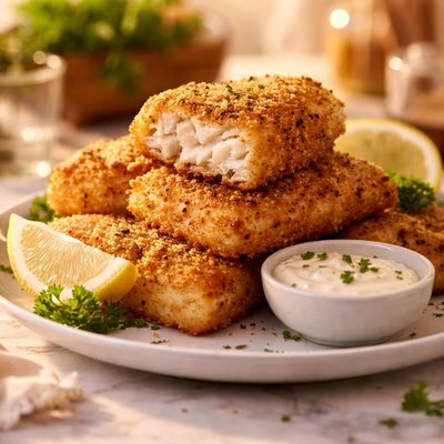Air fried crumbed cod