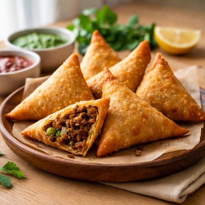 Air fried meat samosa