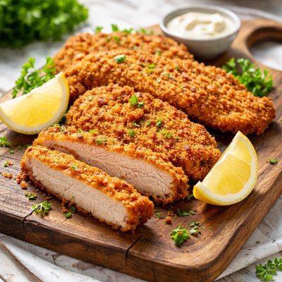 Air fried pork schnitzel