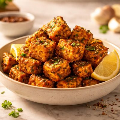 Air fried turmeric garlic tofu