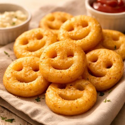 Airfried potato smiley faces
