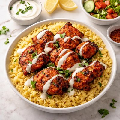Ali baba kebab tandoori chicken over rice normal size
