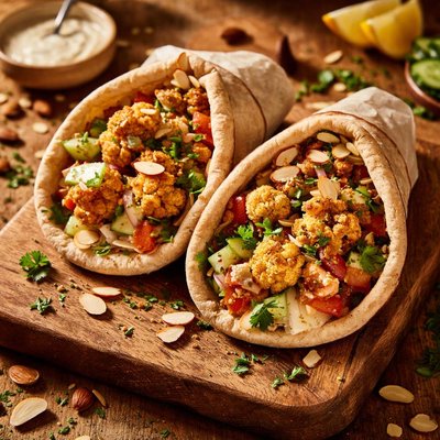 Almond cauliflower pita wrap