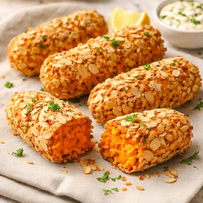 Almond crusted sweet potato croquet